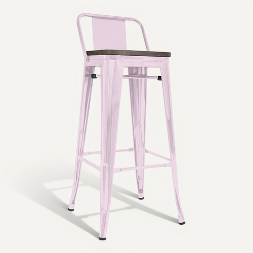 Tabouret De Bar Design Industriel Avec Dossier - Bois Et Acier - 76cm - Metalix Rose Pâle