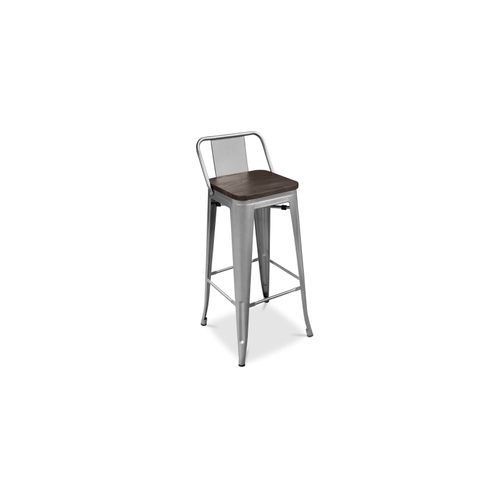 Tabouret De Bar Design Industriel Avec Dossier - Bois Et Acier - 76cm - Metalix Rose Pâle