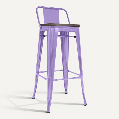 Tabouret De Bar Design Industriel Avec Dossier - Bois Et Acier - 76cm - Metalix Violet Pastel