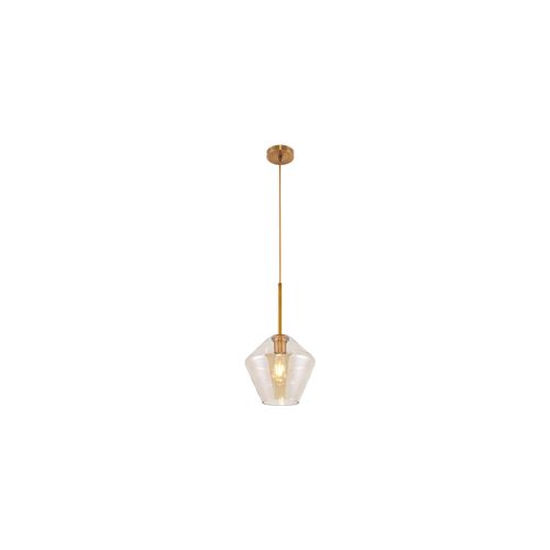 Lampe Suspension Dorée Design En Verre Gris Transparent