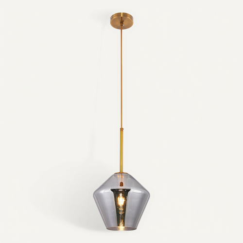 Lampe Suspension Dorée Design En Verre Gris Transparent