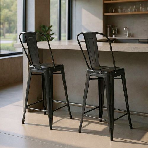 Tabouret Bistrot Metalix Carrée Avec Dossier - 60cm Violet Pastel