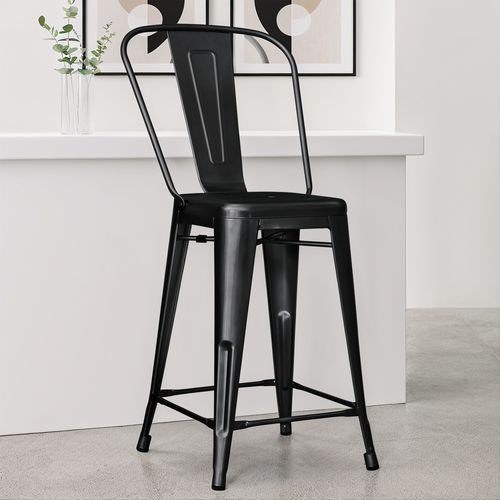 Tabouret Bistrot Metalix Carrée Avec Dossier - 60cm Violet Pastel