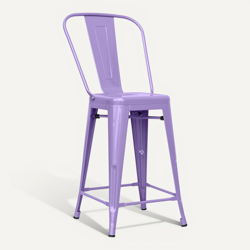Tabouret Bistrot Metalix Carrée Avec Dossier - 60cm Violet Pastel