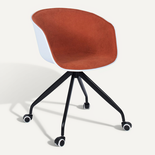 Chaise De Bureau Blanche Rembourrée Avec Accoudoirs Et Roues Orange