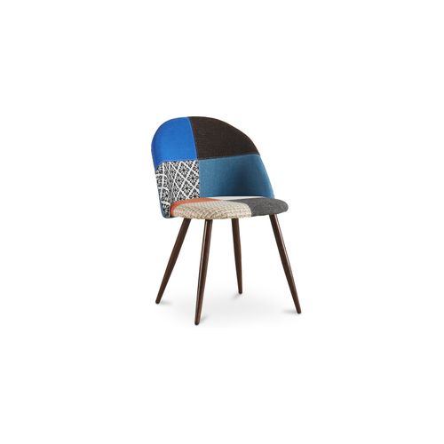 Chaise De Salle à Manger Tapissée Scandi Retro Design Patchwork Pieds En Bois Sombre - Bennett Piti