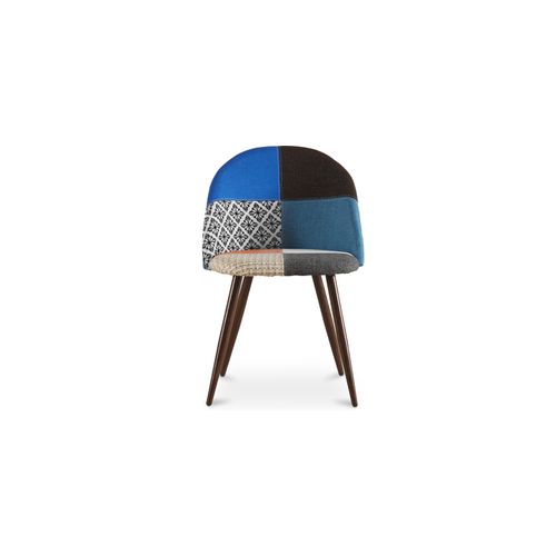 Chaise De Salle à Manger Tapissée Scandi Retro Design Patchwork Pieds En Bois Sombre - Bennett Piti