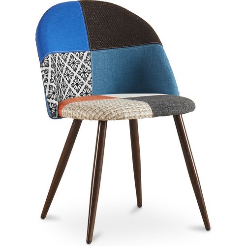 Chaise De Salle à Manger Tapissée Scandi Retro Design Patchwork Pieds En Bois Sombre - Bennett Piti