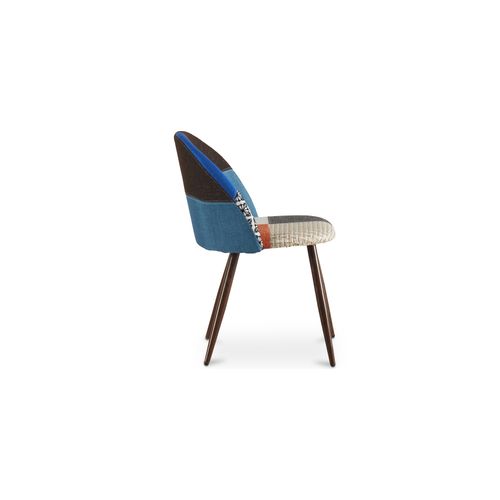 Chaise De Salle à Manger Tapissée Scandi Retro Design Patchwork Pieds En Bois Sombre - Bennett Piti