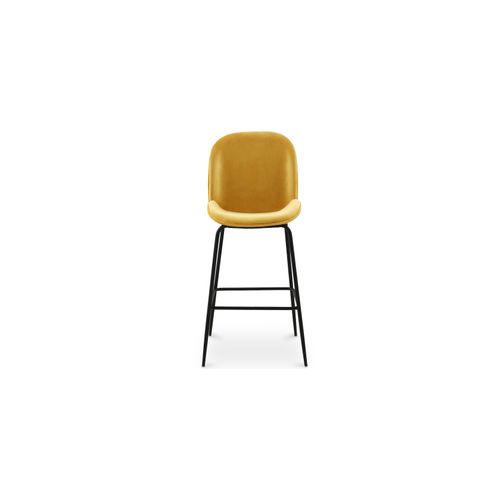 Tabouret De Bar Accent Velours Rembourré Design Rétro 73cm - Elias Moutarde