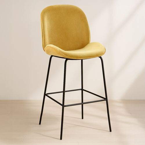 Tabouret De Bar Accent Velours Rembourré Design Rétro 73cm - Elias Moutarde