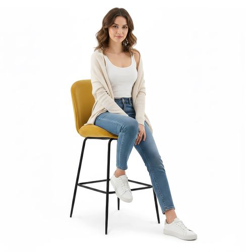 Tabouret De Bar Accent Velours Rembourré Design Rétro 73cm - Elias Moutarde
