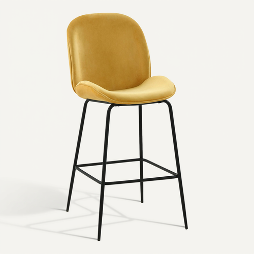 Tabouret De Bar Accent Velours Rembourré Design Rétro 73cm - Elias Moutarde