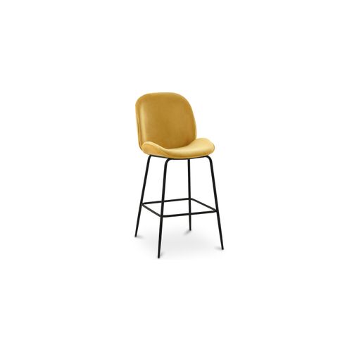 Tabouret De Bar Accent Velours Rembourré Design Rétro 73cm - Elias Moutarde