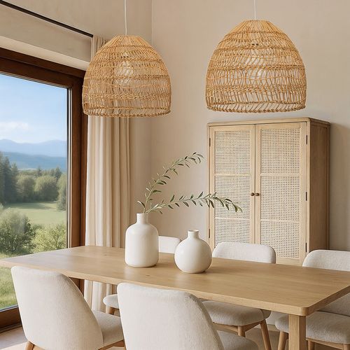 Lampe Suspendue Boho Bali En Rotin Naturel - 40cm - Seam Bois Naturel