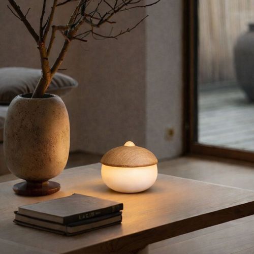 Lampe De Table USB Rechargeable LED Avec Capteur Tactile – Lumière Chaude – Gland Bois Naturel