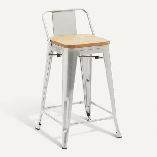 Tabouret De Bar Avec Dossier - Design - Bois Et Acier - 60cm - - Metalix Acier