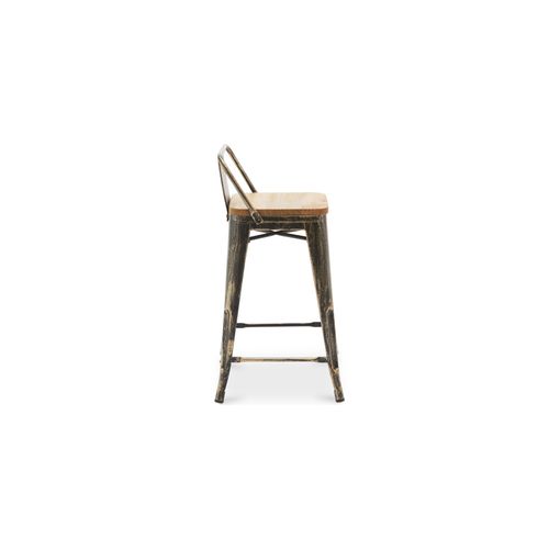 Tabouret De Bar Avec Dossier - Design - Bois Et Acier - 60cm - - Metalix Acier