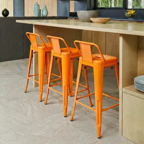 Tabouret De Bar Avec Dossier - Design Industriel - 60cm - - Metalix Orange