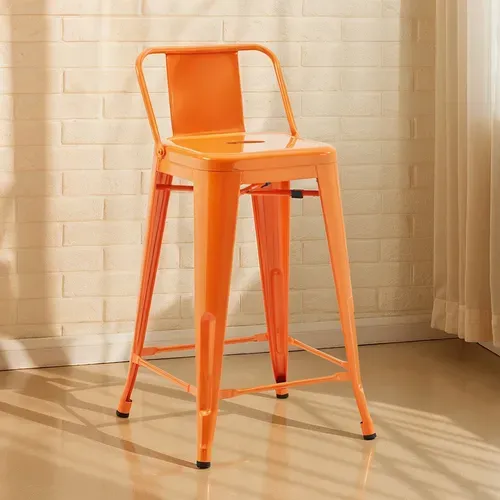 Tabouret De Bar Avec Dossier - Design Industriel - 60cm - - Metalix Orange