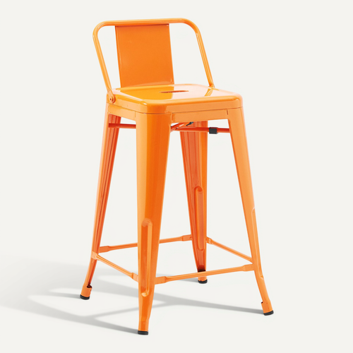 Tabouret De Bar Avec Dossier - Design Industriel - 60cm - - Metalix Orange