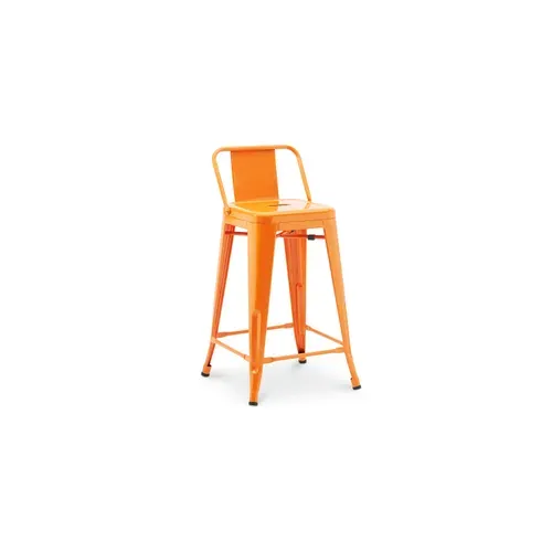 Tabouret De Bar Avec Dossier - Design Industriel - 60cm - - Metalix Orange