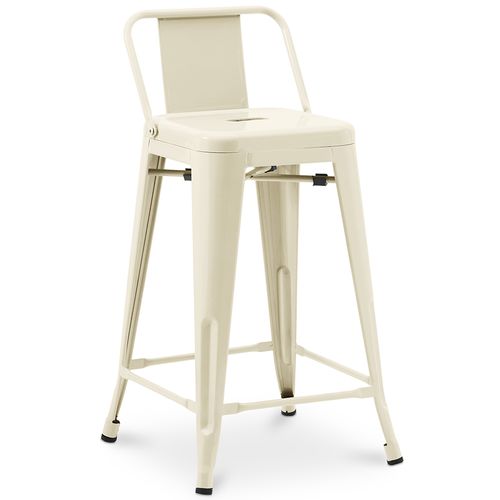 Tabouret De Bar Avec Dossier - Design Industriel - 60cm - Nouvelle édition - Metalix Crème