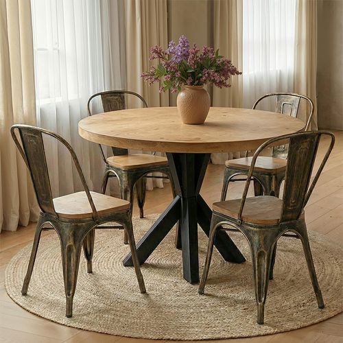 Chaise Salle à Manger Bistrot Metalix Design Industriel En Métal Et Bois Clair  - Nouvelle Edition