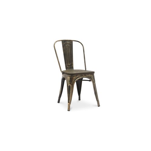 Chaise Salle à Manger Bistrot Metalix Design Industriel En Métal Et Bois Foncé - Nouvelle Edition
