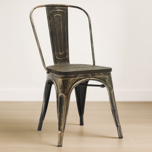 Chaise Salle à Manger Bistrot Metalix Design Industriel En Métal Et Bois Foncé - Nouvelle Edition