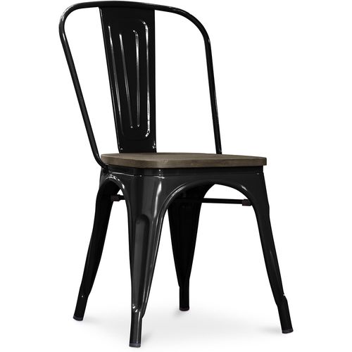 Chaise Salle à Manger Bistrot Metalix Design Industriel En Métal Et Bois Foncé - Nouvelle Edition