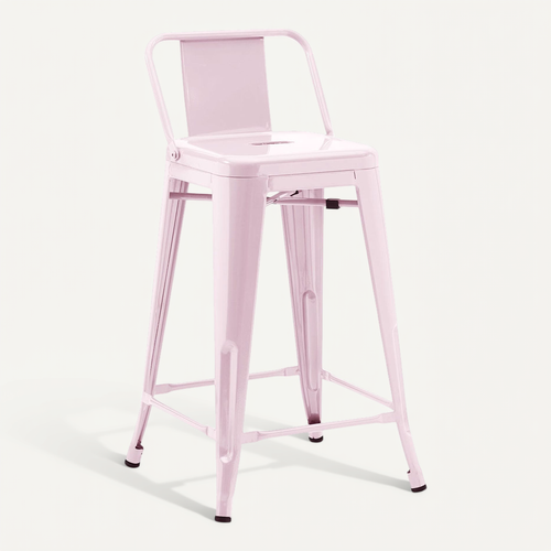 Tabouret De Bar Avec Dossier - Design Industriel - 60cm - - Metalix Rose Pâle