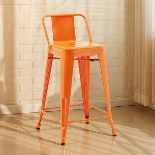 Tabouret De Bar Avec Dossier - Design Industriel - 60cm - - Metalix Violet Pastel