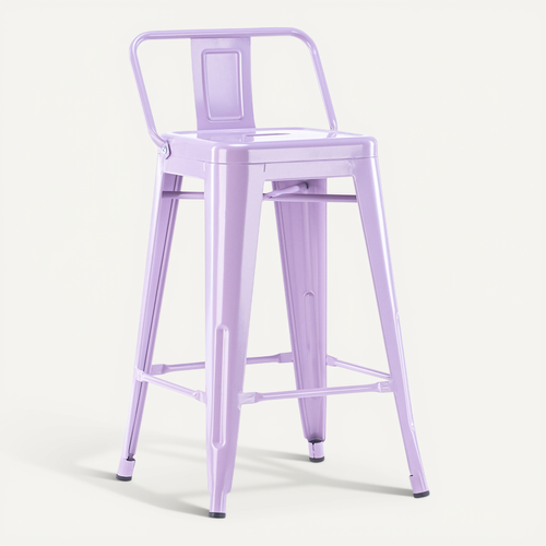Tabouret De Bar Avec Dossier - Design Industriel - 60cm - - Metalix Violet Pastel
