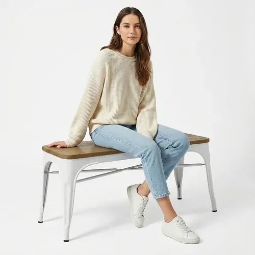 Banc Bistrot Metalix Design Industriel En Métal Et Bois Clair - Doré