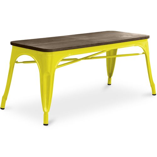 Banc Bistrot Metalix Design Industriel En Métal Et Bois Foncé - Blanc