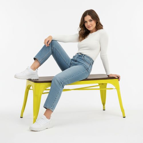 Banc Bistrot Metalix Design Industriel En Métal Et Bois Foncé - Blanc