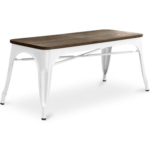 Banc Bistrot Metalix Design Industriel En Métal Et Bois Foncé - Blanc