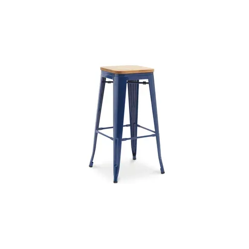 Tabouret De Bar - Design Industriel - Bois Et Acier - 76cm - Nouvelle édition - Metalix Crème
