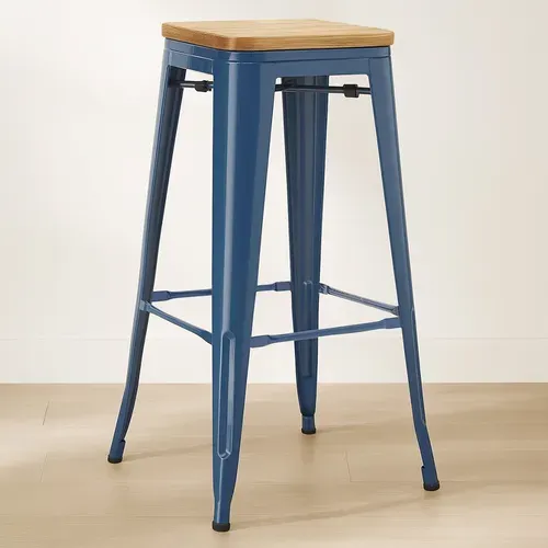Tabouret De Bar - Design Industriel - Bois Et Acier - 76cm - Nouvelle édition - Metalix Crème