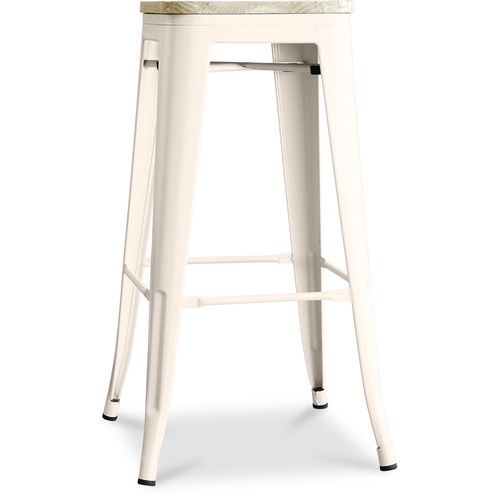 Tabouret De Bar - Design Industriel - Bois Et Acier - 76cm - Nouvelle édition - Metalix Crème