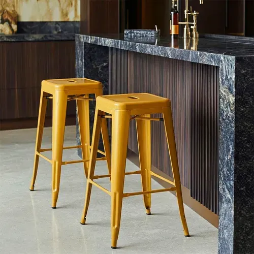 Tabouret De Bar - Design Industriel - 76cm - Nouvelle édition- Metalix Jaune