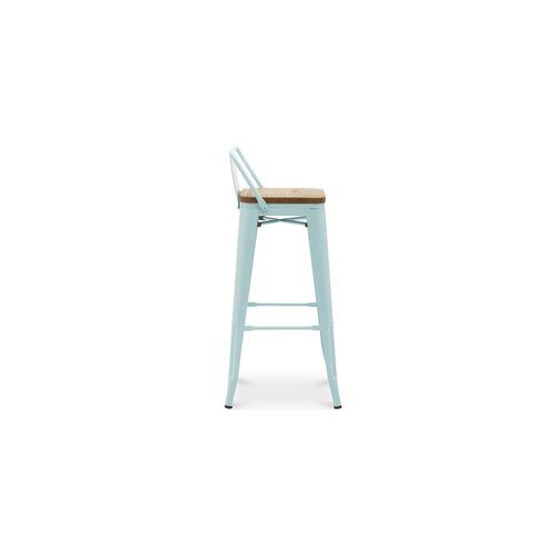 Tabouret De Bar Avec Dossier - Design - Bois Et Acier - 76cm - - Metalix Jaune Pâle