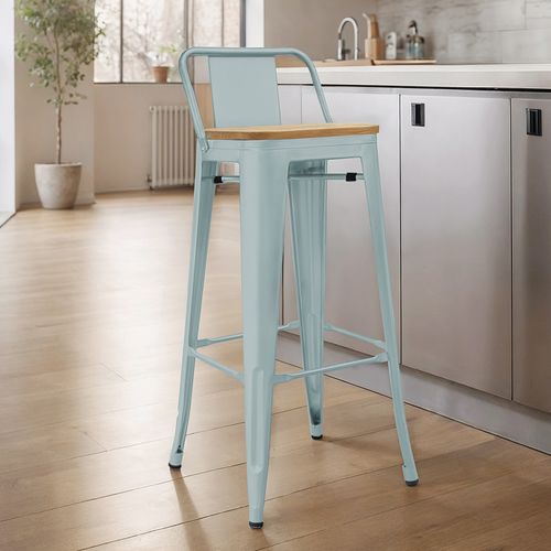 Tabouret De Bar Avec Dossier - Design - Bois Et Acier - 76cm - - Metalix Jaune Pâle