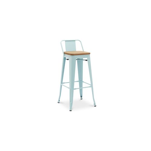 Tabouret De Bar Avec Dossier - Design - Bois Et Acier - 76cm - - Metalix Jaune Pâle