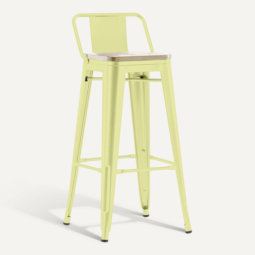 Tabouret De Bar Avec Dossier - Design - Bois Et Acier - 76cm - - Metalix Jaune Pâle