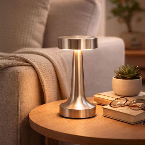 Lampe De Table Sans Fil Rechargeable LED – Contrôle Tactile – Design Métal Moderne – Anra Argenté