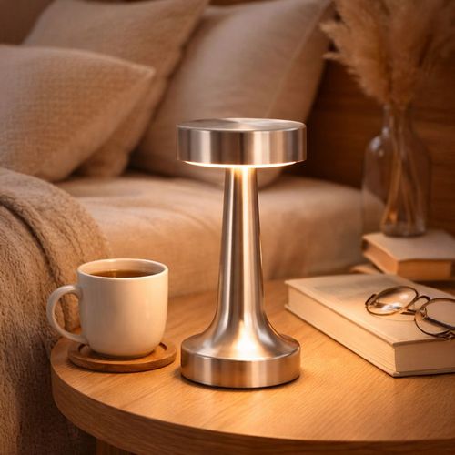 Lampe De Table Sans Fil Rechargeable LED – Contrôle Tactile – Design Métal Moderne – Anra Argenté