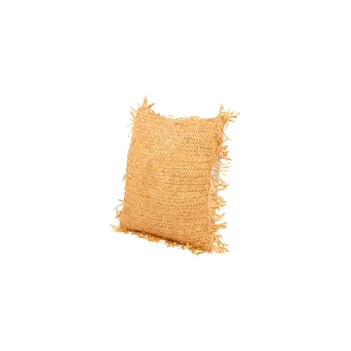 Coussin Carré Design Boho Bali, En Raphia Housse + Remplissage - Alizon Naturel