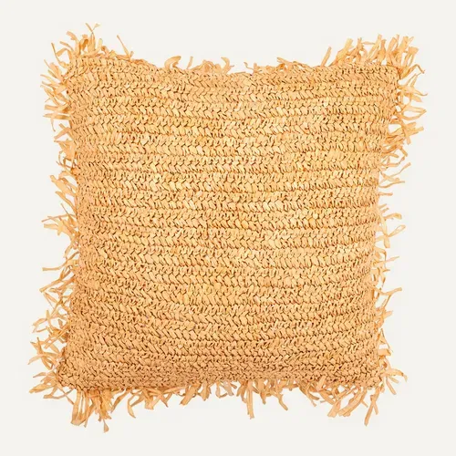 Coussin Carré Design Boho Bali, En Raphia Housse + Remplissage - Alizon Naturel